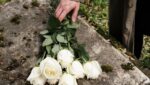 Foto das mãos de um homem depositando rosas brancas em cima de túmulo. A foto ilustra o artigo 10 Estágios do Luto: Lidando com a Perda escrito pelo psicanalista Homero Mônaco para o site Online Psicanalista.